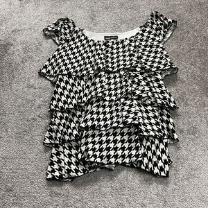 Ronnie Salloway Swimwear Tankini Women XL Black White Houndstooth Layered Ruffle